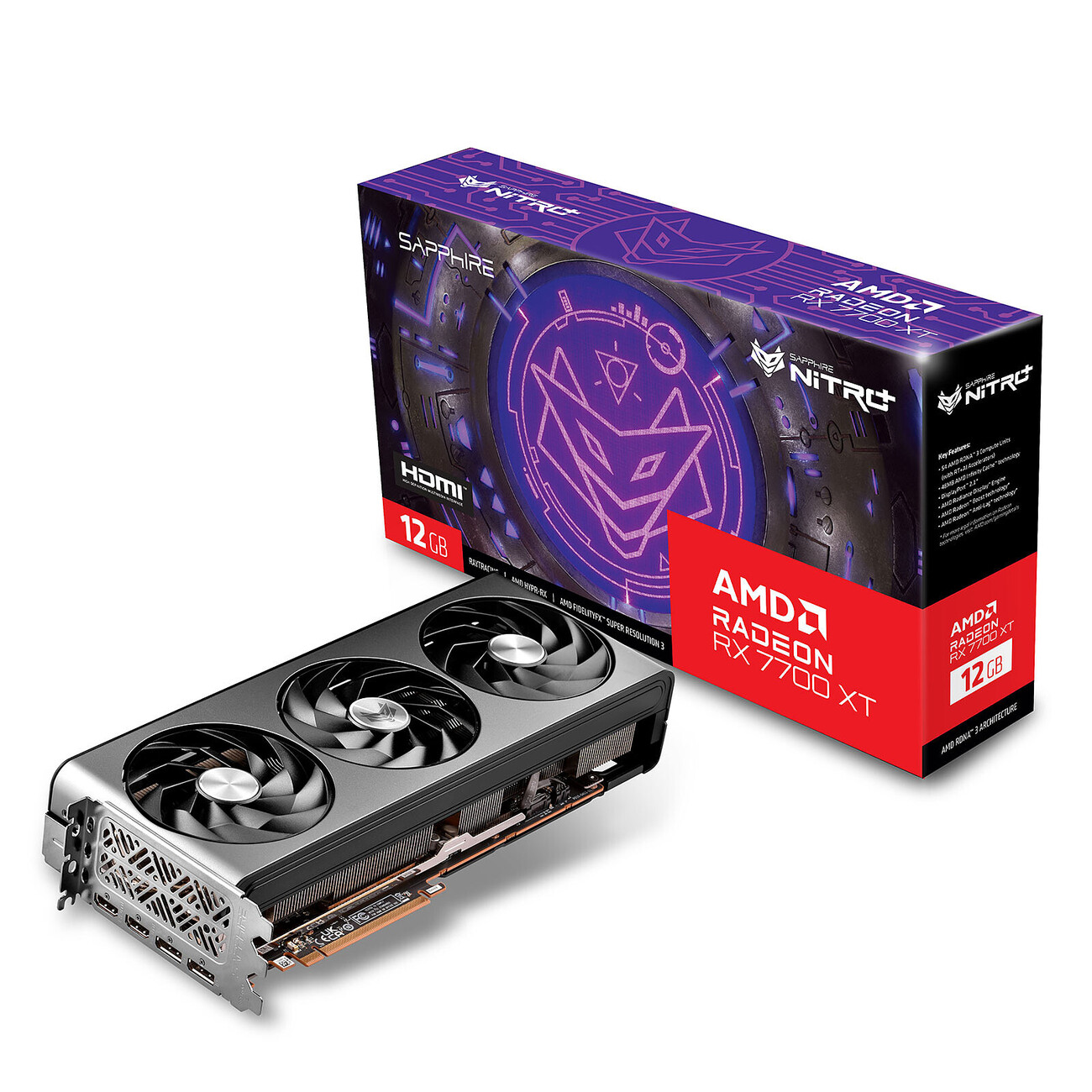 SAPPHIRE NITRO+OC RX-7700XT | 12GB GDDR6 - TRIPLA VENTOLA RGB - RDNA 3 - 3456 STREAM PROCESSORS